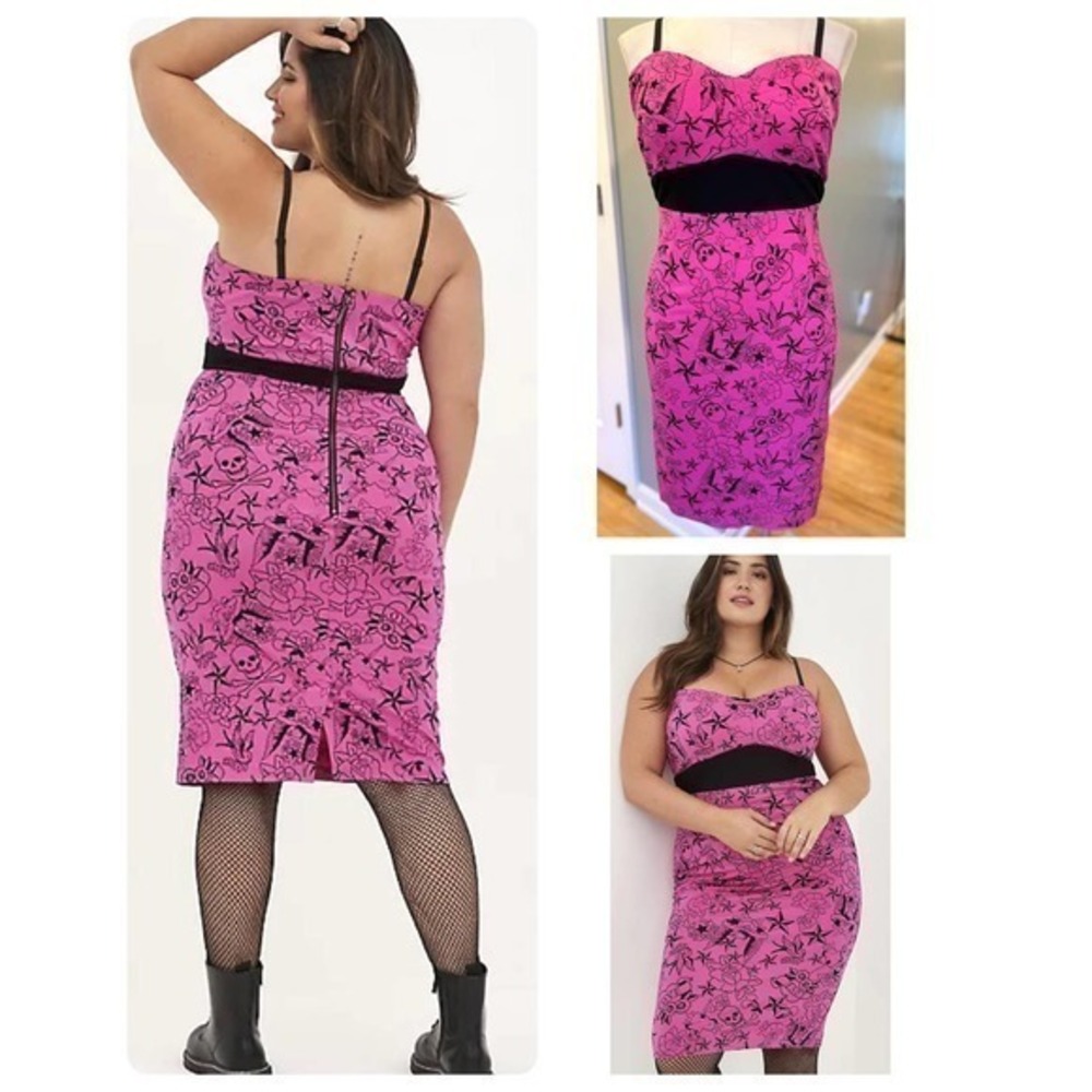 Torrid Betsey Johnson‎ Pink Tattoo Punk Gothic Rockabilly Ponte Skull Dress 26